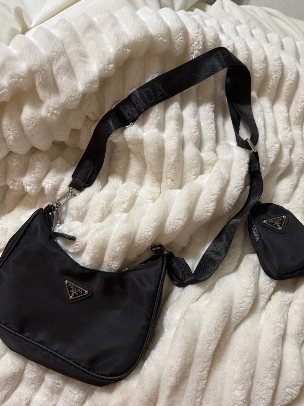 Prada Black Nylon Shoulder Hobo with Silver-Tone Logo - Picture 4 of 5
